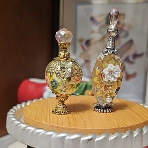 Floral Decorative Perfume Bottles Set - Gold and Silver